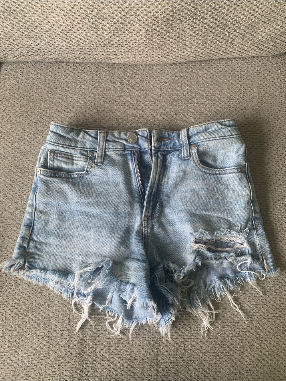 Light Blue Distressed Denim Cutoff Shorts - Women's Casual Summer Style